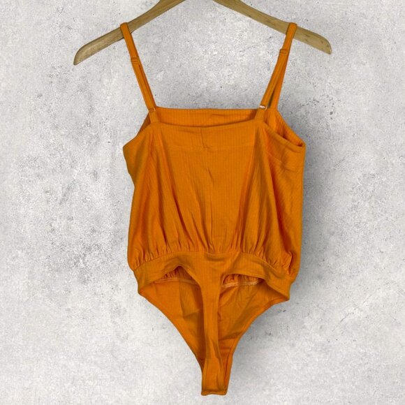NWT Free People Marissa Bodysuit Tangerine Size XS Orange Square Neck Thong New - Picture 5 of 14